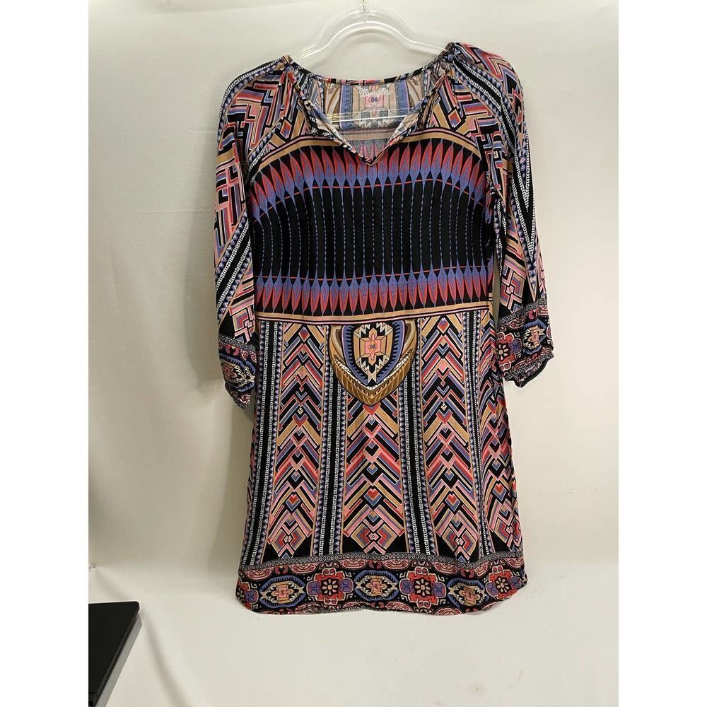 Wrangler Western Dress 3/4 Sleeve Printed Colorful Size Small V-Neck